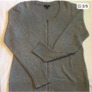 Talbots Light Gray Beaded Zip-up Cardigan Size 1X